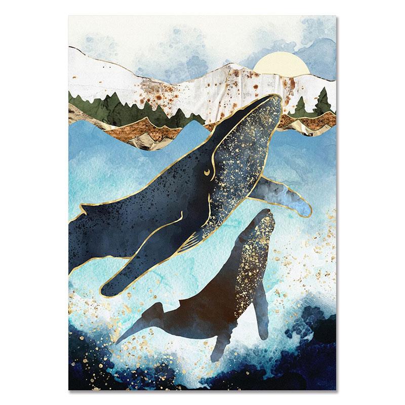 Mountain Sea Forest Whale Abstract Landscape Wall Art Canvas Painting Nordic Posters Prints Wall Pictures For Living Room Decor