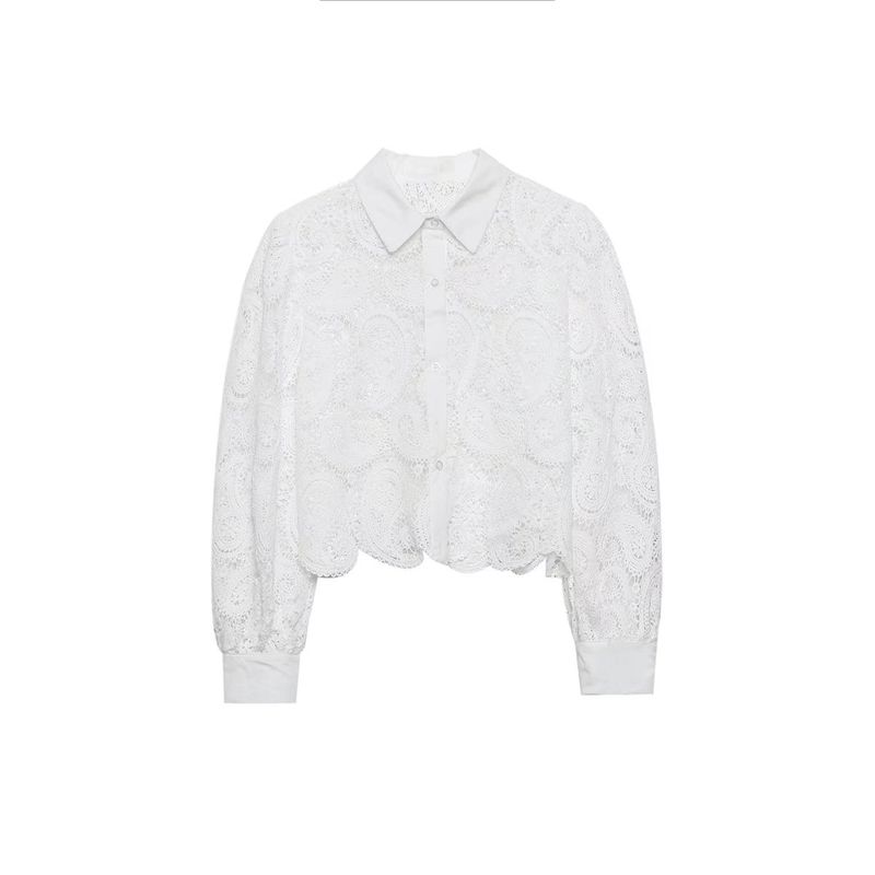 Kaslead Fashion Style Crochet Long Sleeves Shirt
