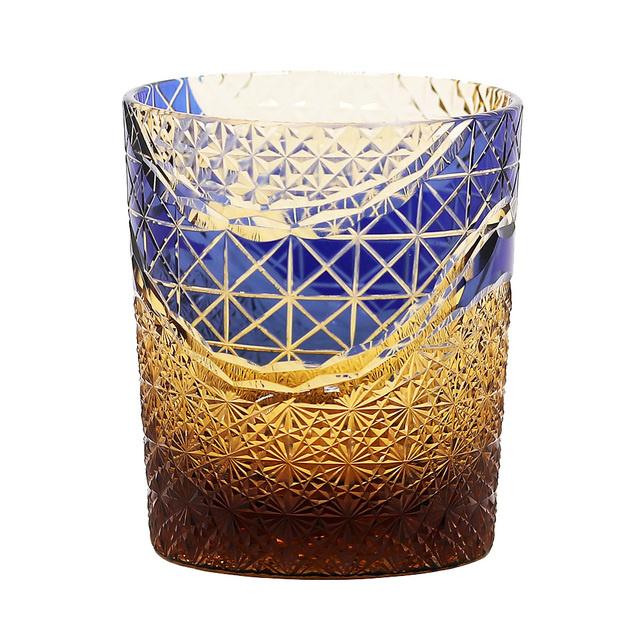 

Edo Kiriko-Multi-Color Drinking Glass, 9 Ounces, Amber Red Crystal, Whisky Glass, Scotch Glasses With Gift Box 201-300ml синий