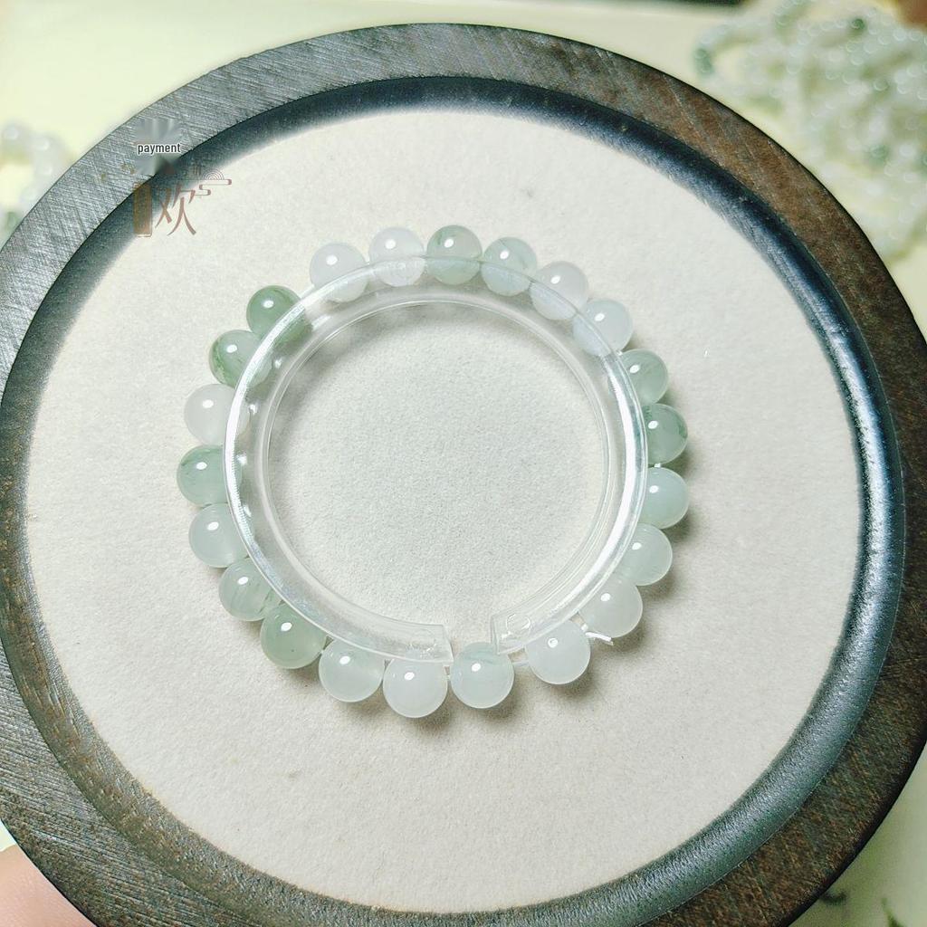 Xinjiang White & Golden Silk Flower Jade Round Bead Bracelet for Women