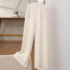 Women's Drapey High-Waisted Wide-Leg Wool Pants, Autumn/Winter Style, Soft, Versatile, Casual, Floor-Length, Straight-Leg Knit.