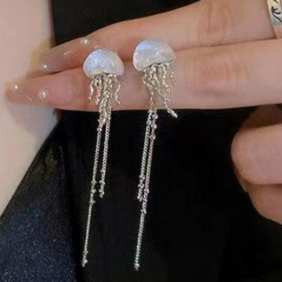 Stylish Silver Jellyfish Tassel Earrings - Unique High-End Design for Women