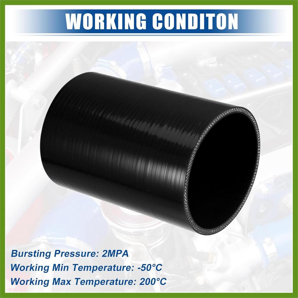 3.75" ID 6" Length 4-Ply Reinforced High Temp Straight Coupler Silicone Reducer Hose Black for Car Intercooler Intake Piping Vehicle Components