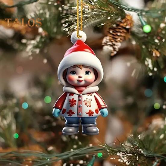 1 Pair Cartoon Figures Pendant Easy To Hang Acrylic Christmas Ornaments Colorful Reusable Hanging Pendant for Festive Home Decor Xmas Tree