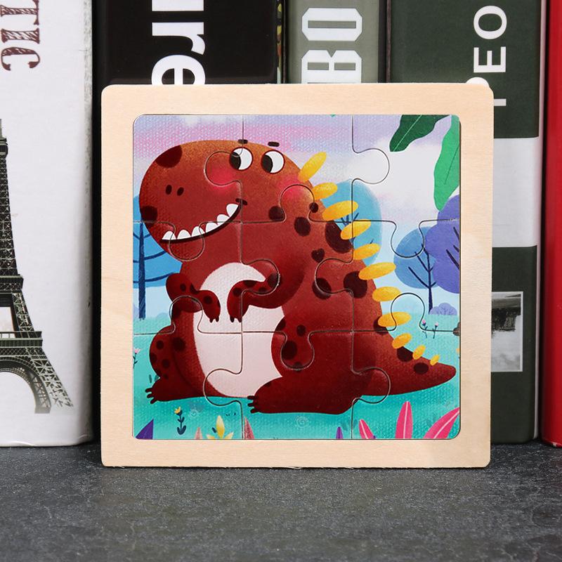 1pc 11cm/4.33in Wooden Jigsaw Puzzle Children Educational Toys Cartoon Animal Dinosaur Puzzles for Kids Montessori Games