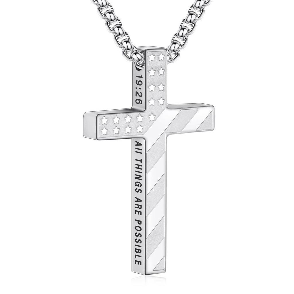 Fashion Trend Cross Stainless Steel Necklace Amazon Personality Hip Hop Pendant Men's Necklace Accessories