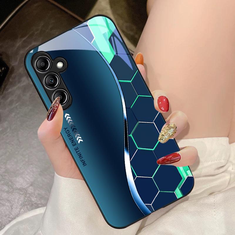 Flowing Light Honeycomb For Samsung Galaxy A14 4G 20 30 52 20S 21S 22 A32 33 34 42 50 51 53 54 70 71 72 73 5G Glass Phone Case