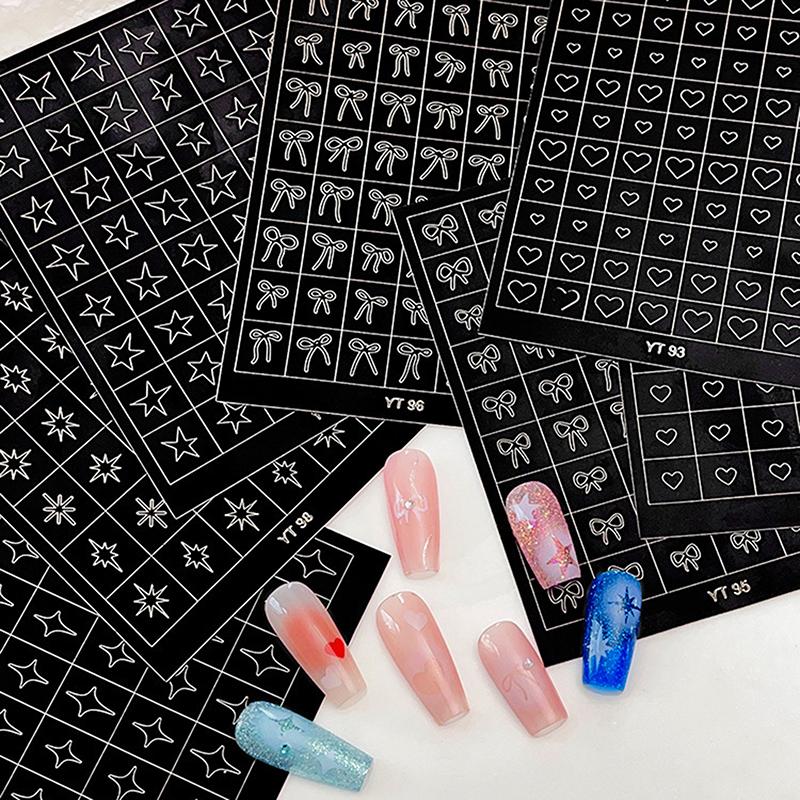 Airbrush Stencil For Nails Heart Bow Stars Pattern Hollow Nail Sticker Templates For French Manicure Tips Nail Design