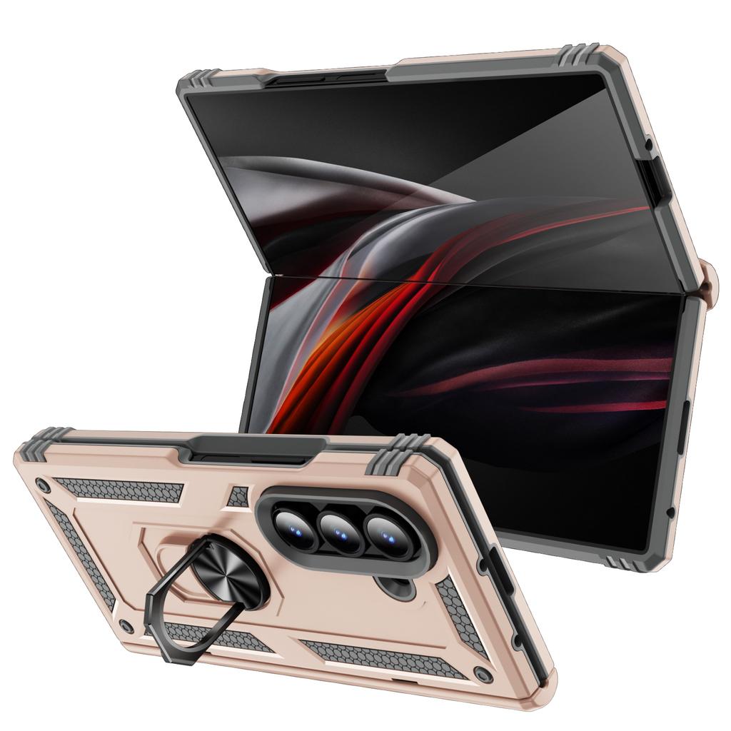 Armor Phone Case for Samsung Galaxy Z Fold 7 6 5 Fold7 Fold6 Fold5 Sockproof Ring Holder Hinge Protection Hard Plastic Cover