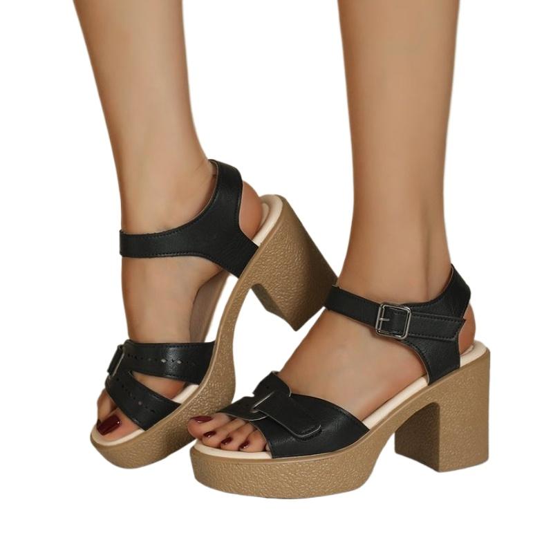 Women'S High-heeled Sandals Women'S High-heeled Slippers Adjustable Strap Solid Color One Line Fashion Sandals Platform Slippers