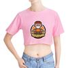 Women's Stylish Burgerpommes ICrimax Printed T-Shirt Short Sleeve Round Neck Slim Fit Wild Casual Crop Tops for Summer