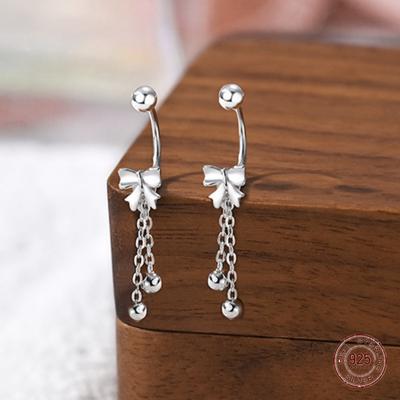 925 Sterling Silver Cute Bow Earrings for Female Fashion Teen Birthday Party Girl Korean Earrings Jewelry Gift Aretes De Mujer