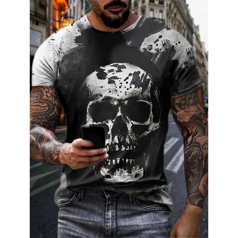 Herren T-Shirt Neuheit Totenkopf 3D Druck Kurzarm T-Shirt Tops Punk Stil Rundhals T-Shirt Sommer Outdoor Übergroße Kleidung