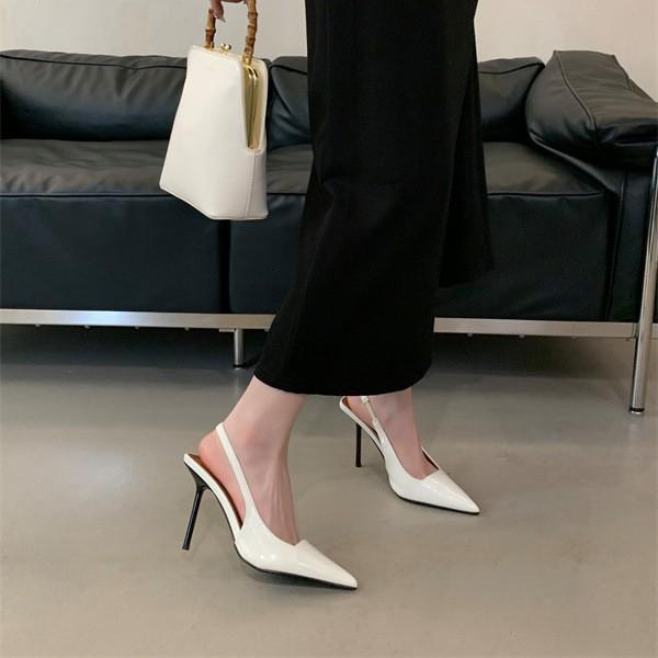 2025 new summer bag head high-heeled women's shoes pointed thin heel French temperament with skirt rear empty sandals