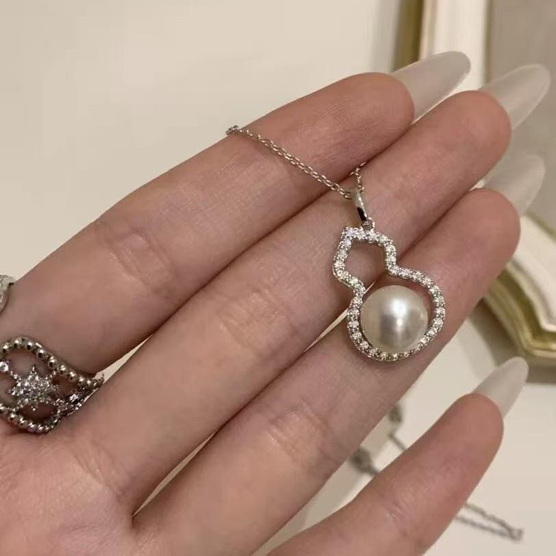 Никелево-серебряное позолоченное жемчужное ожерелье-тыква с бриллиантовыми акцентами - Универсальная мода для женщин