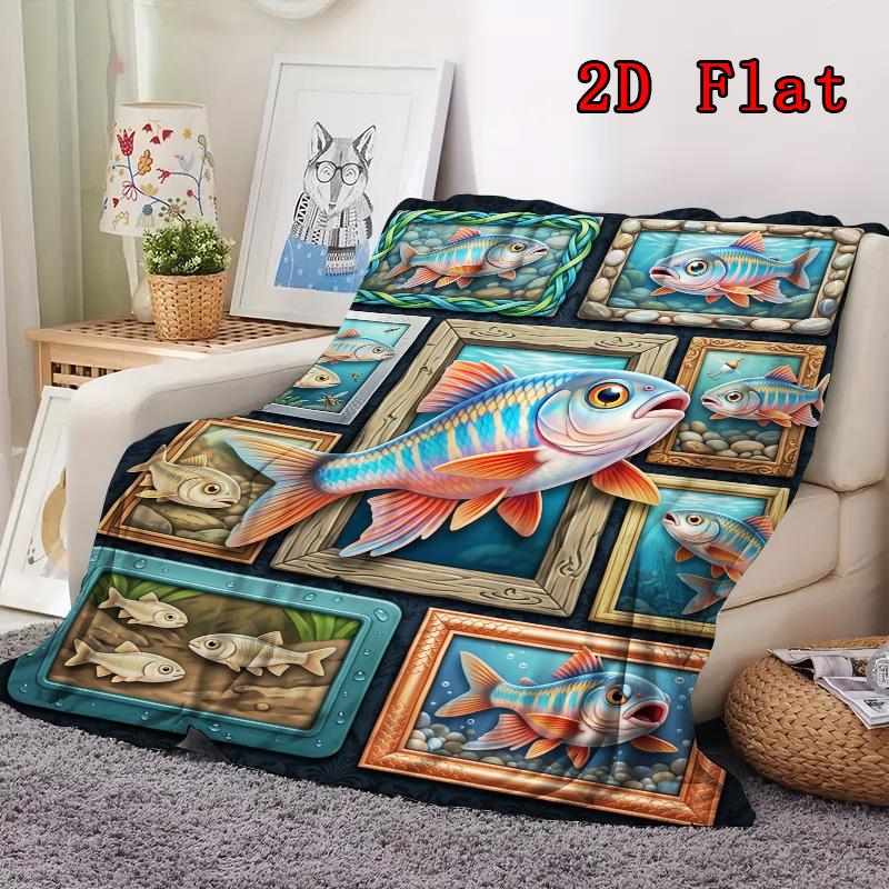 Fish Gallery 2D Flat Pattern Flannel Blanket, High Quality All Seasons, Home Decor, Warmth and Comfort, Perfect for Christmas Gifts.