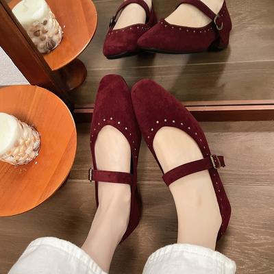 Ballerines à talon carré printemps/automne chaussures à bride à boucle unie femme 2024 haute qualité bling concises chaussures plates Sapatos Baixos