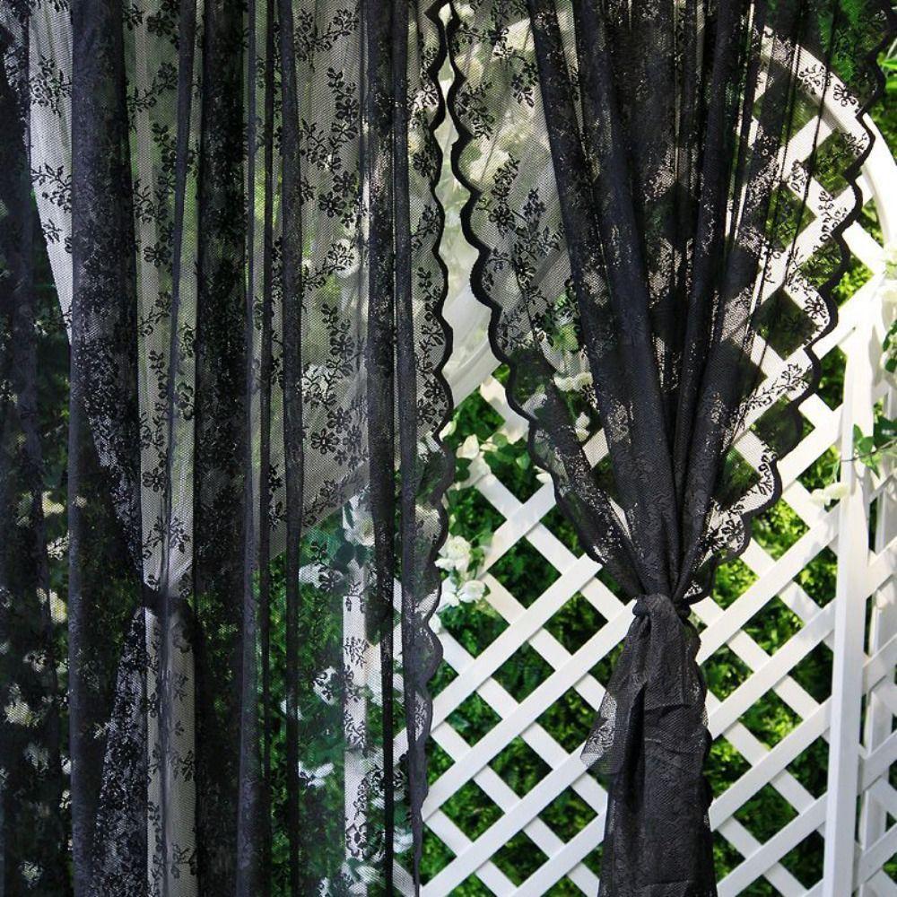 Embroidery Floral Lace Curtain Wavy Edge Sheer Curtain Home Decoration Door Curtain  Bedroom