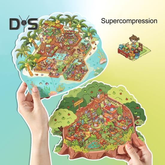 2 Sets DIY 3D House Scene Stickers with Background Boards Creative Mini Room Craft Stickers for Stress Relief And Fun Interactive Gifts