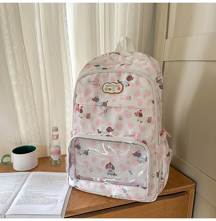 Schoolbag new cute cartoon dog printed backpack female student gift large capacity shoulder pain bag light casual schoolbag