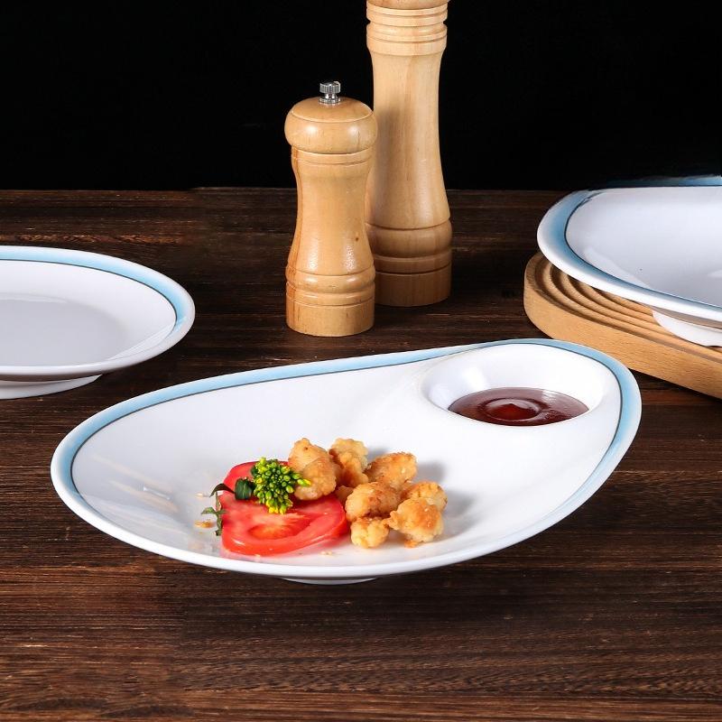 Metamine Tableware Dumpling Plate Creative Imitation Porcelain Specialty Plate with Vinegar Dish Hotel Hotel Cold Dish