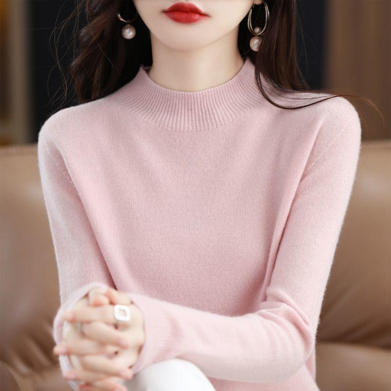 Spring/Summer Short Sleeve Sweater Women's Half Turtleneck Short Loose Five Points Half Sleeve T-Shirt Versatile Knitted Bottoming Shirt Women's Top