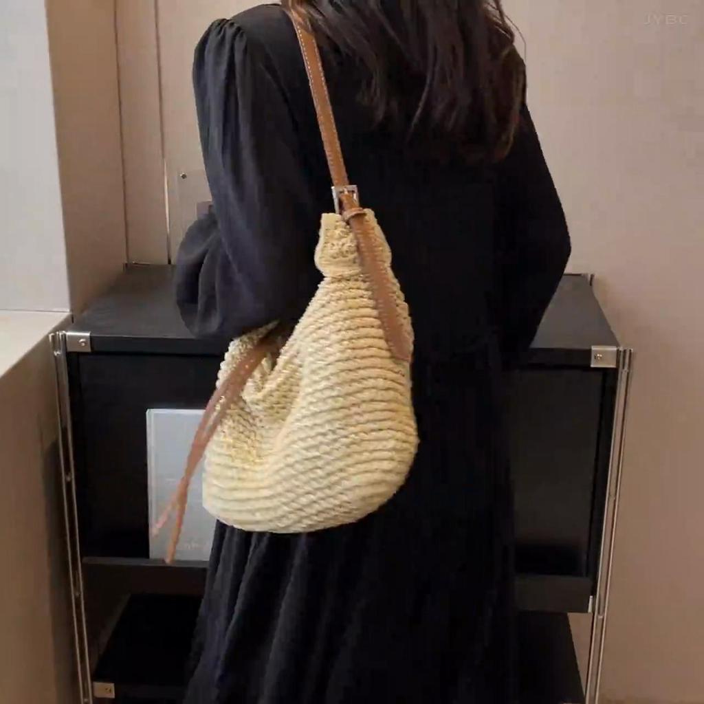 Große Kapazität Stroh Tasche Sommer Eimer handgewebte Tote Luxus Design Damen Handtasche böhmischen Stil Schulter Umhängetaschen