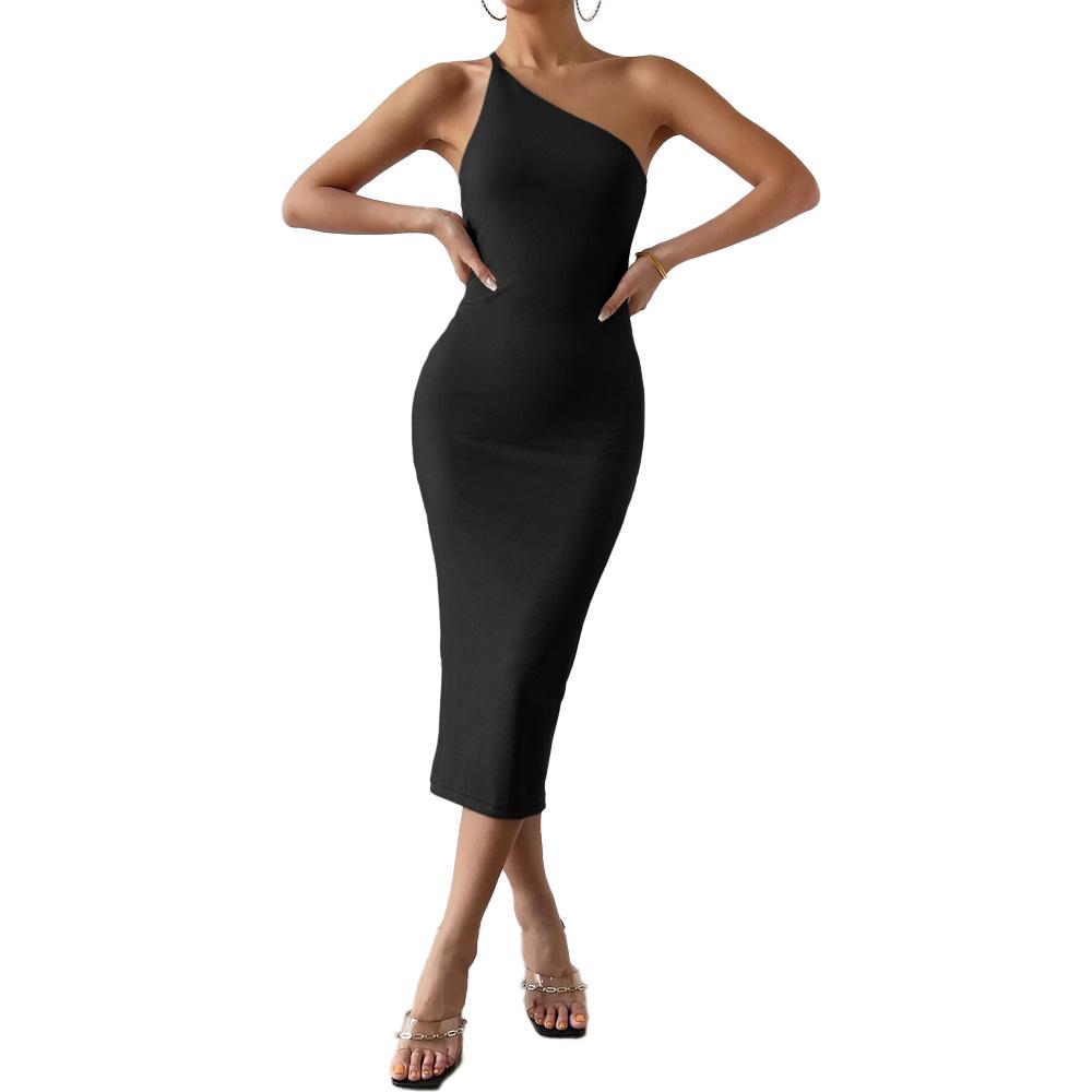 2024 European American Women's Sexy One-Shoulder Sleeveless Bodycon Evening Dress