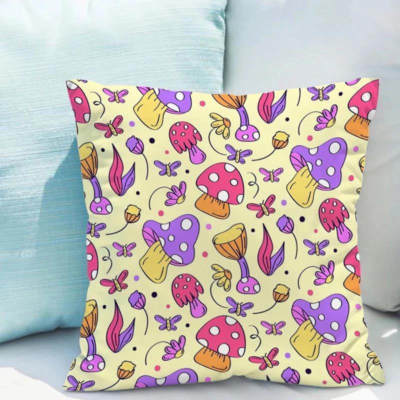 Bed Pillowcases for Pillows Fluorescent Mushroom Cushions Double-sided Printing Pillowcase 45*45 Cushion Covers 45x45 Cover Sofa