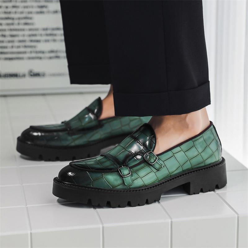 8670 Loafers One-Pedal Loafers Fashion Casual Leather Shoes Men's Platform Height Increasing Double Buckle Loafers