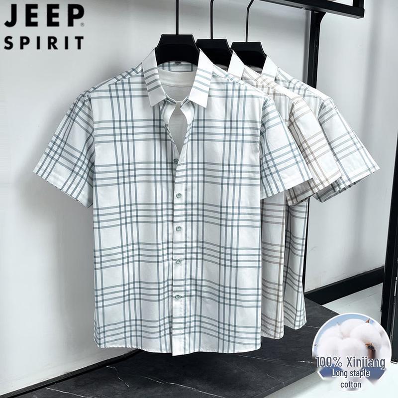 Мужская дышащая хлопковая рубашка в клетку с коротким рукавом JEEP SPIRIT XL
