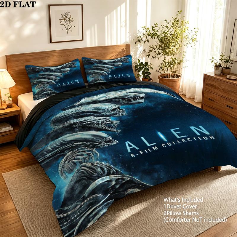 Alien Pattern Bedding Quilt Set Quilt Cover Pillowcase Home Birthday Gift(1 * duvet cover + 2 * pillowcase, without core)