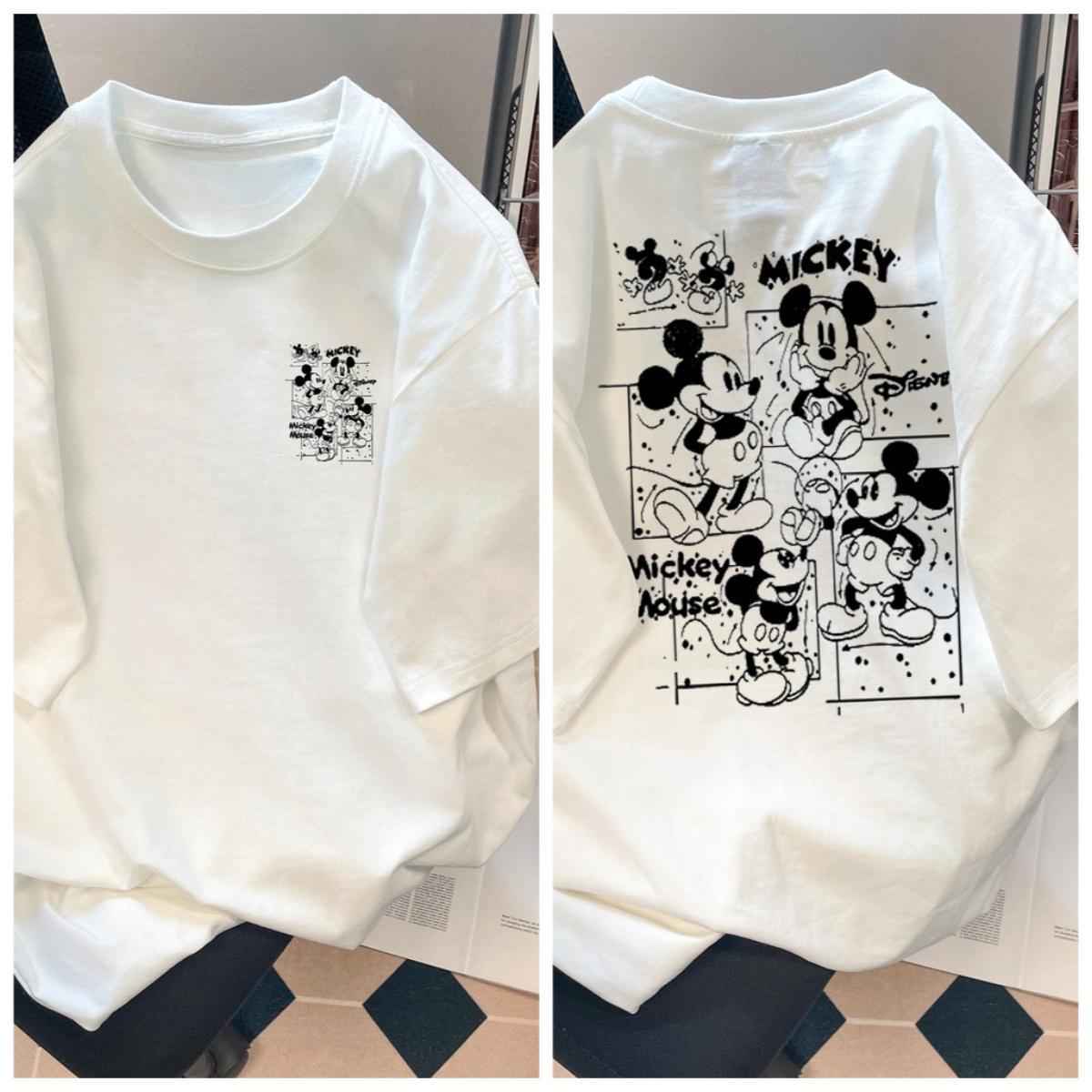 2025 Latest Disney Mickey Mouse Shortsleeved Tshirt Pure Cotton Loose Breathable Mens and Womens Trendy Versatile Top Summer S
