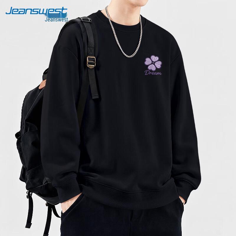 Jeanswest Men's Letter Print Loose Fit Crewneck Sweatshirt