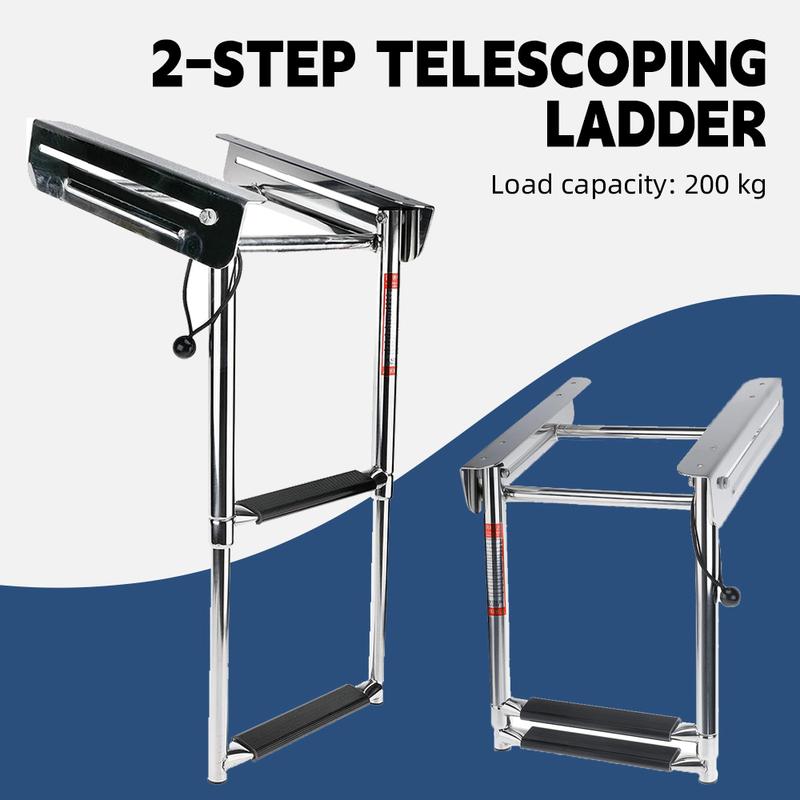 AndyMarine High Quality Marine Stainless Steel Under Platform 2-Step Ladder Telescoping With Wider Spring Swimming Pool Ladder