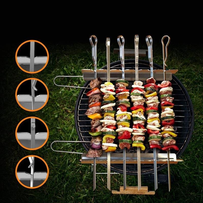 Stainless Steel Grill Rack Foldable Grill Rack Reusable Barbecue Skewers Forks with Holder Barbecue Accessories