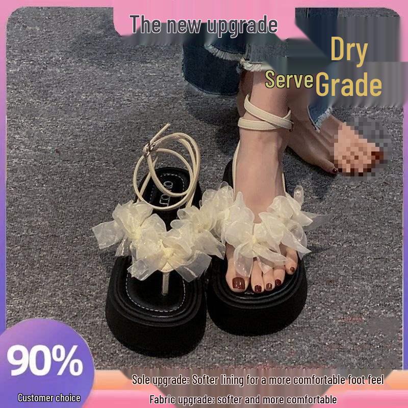 2024 Summer Exquisite Women's Fairy Sandals: Height-Enhancing, Thick-Soled, Bowknot Design, Perfect for Dresses and Beach Outings