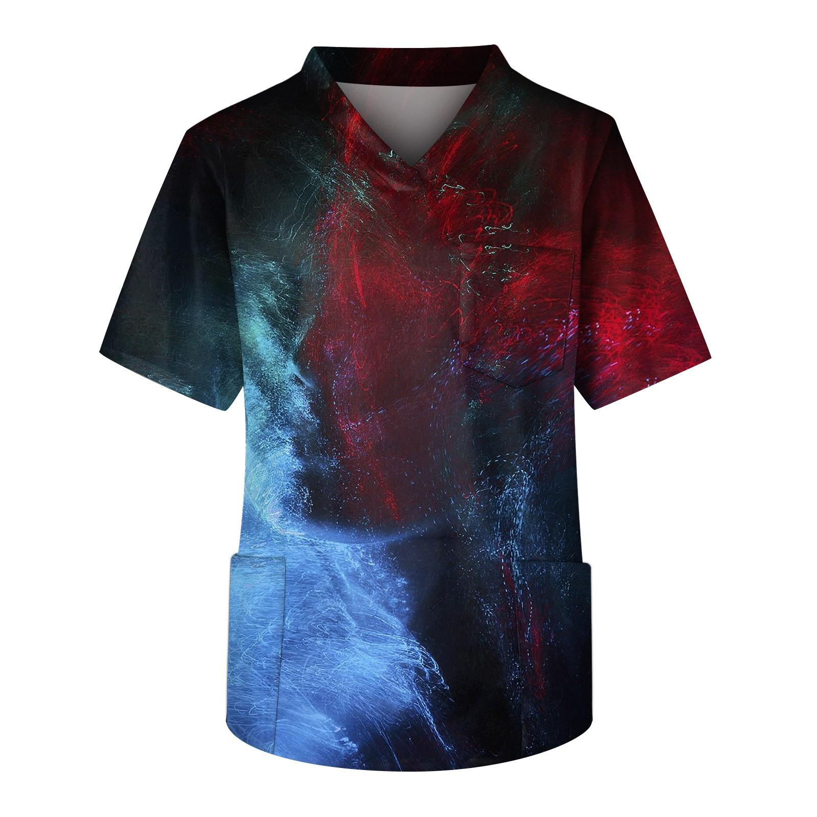 

Мужской рабочий топ с короткими рукавами и V-образным вырезом с текстурным принтом и карманом на груди XL винный