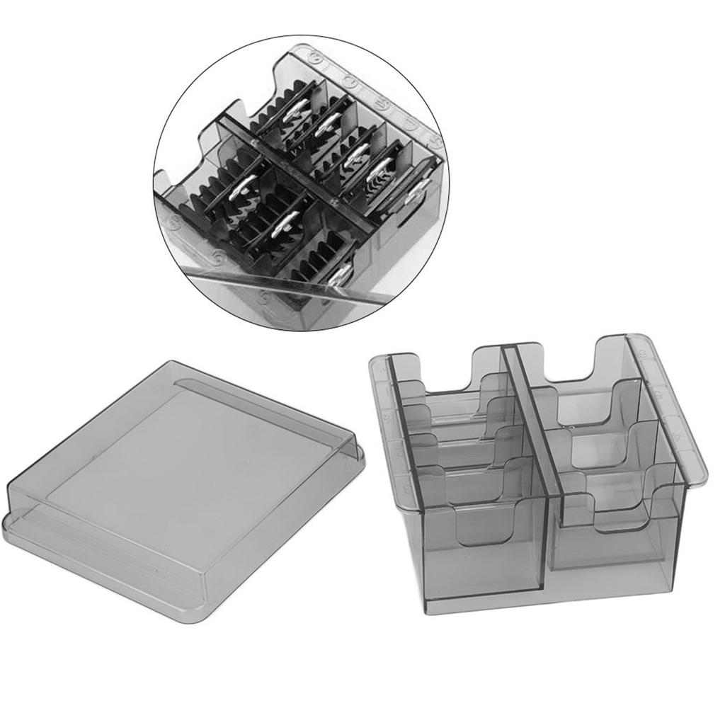 Caixa de Armazenamento de Pentes de Limite Caliper de Posicionamento para Aparador de Cabelo Organizador com Divisórias Transparente Cinza