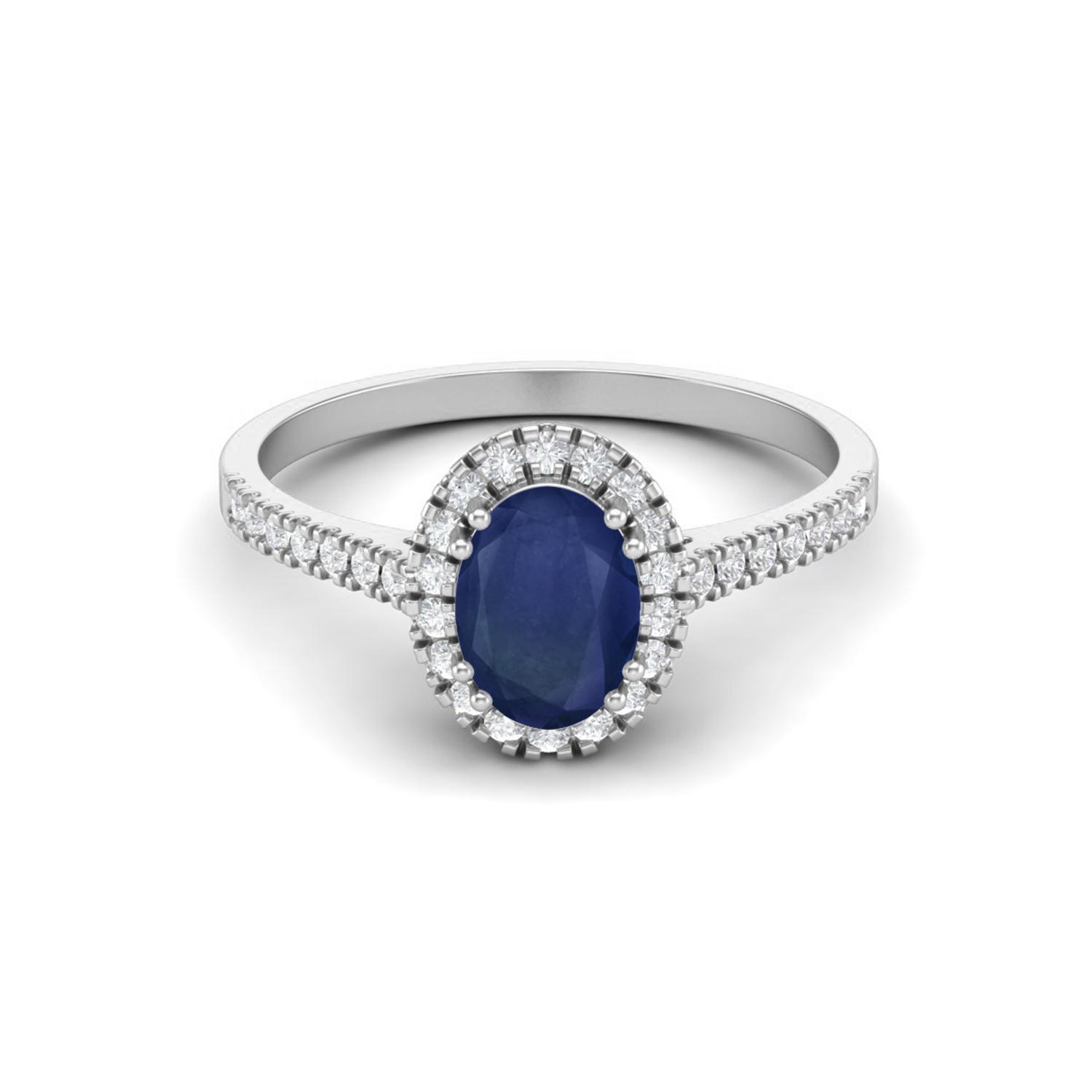Solitaire 7x5mm Oval Blue Sapphire 925 Sterling Silver Anniversary Women Ring