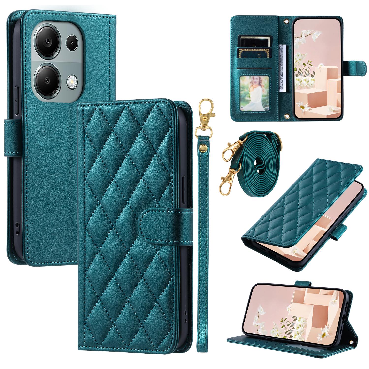 

For Xiaomi Redmi Note 13 Pro 4G/Poco M6 Pro 4G Magnetic Phone Case Leather Rhombus Grid Stand Cover Green