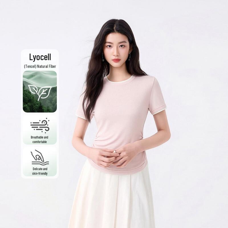 FivePlus Women s Lyocell & Silk Blend Pleated Faux Two-Piece T-Shirt S