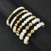 Set da 6 Pezzi Semplice Braccialetto con Perle Finte Rotonde per Donne Elegante Colore Oro Bianco Set di Braccialetti Fatti a Mano Gioielli Impermeabili