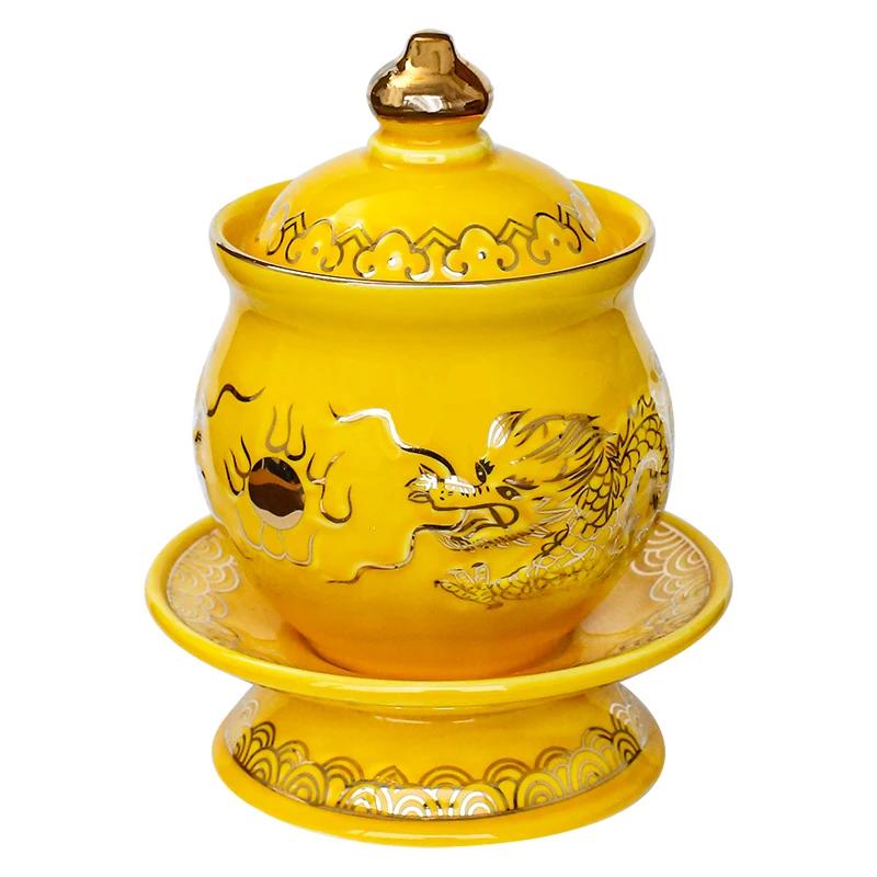 Keramika Vzor Dvojitý Drak Kelímek na Vodu Ozdoby Domácí Feng Shui Uctívací Dekorace Tradiční Buddhistické Nástroje Potřeby