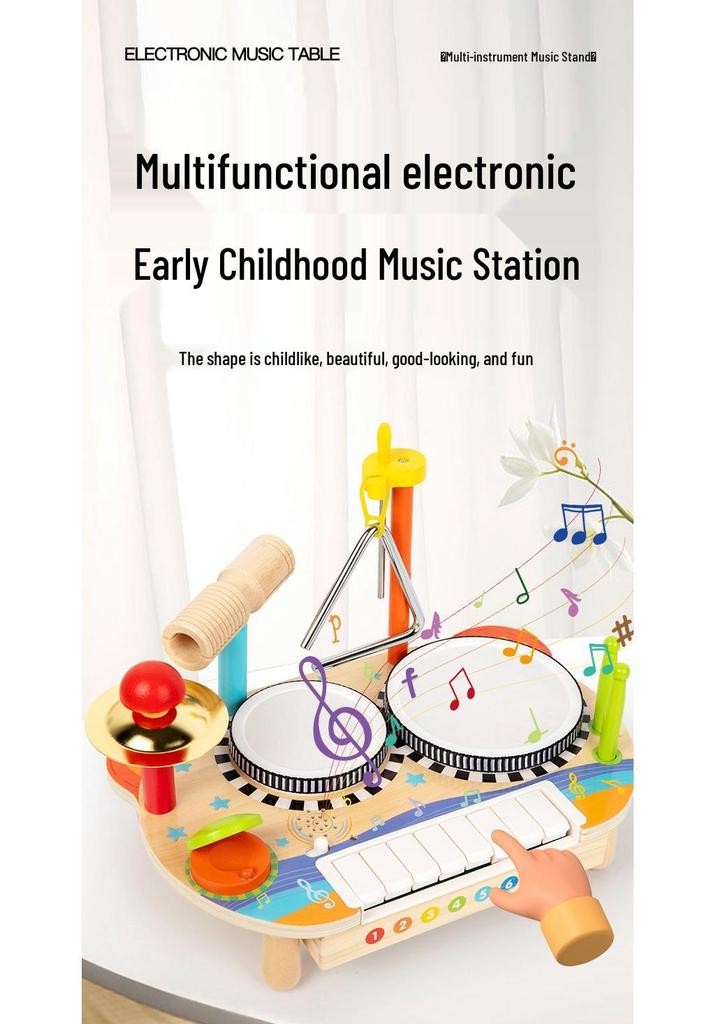 Children's Wooden Percussion Set: Multifunctional Rack, Drum, Xylophone & Castanets for Music Education