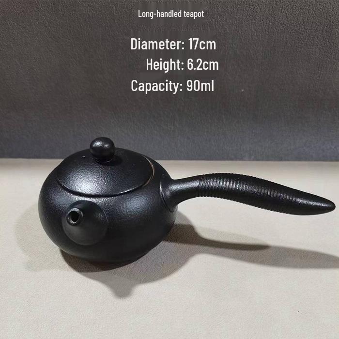 Special Clearance: Black Pottery Teapot Set - Japanese Retro Coarse Ceramic, Anti-Scald, Side Handle, Kung Fu Style
