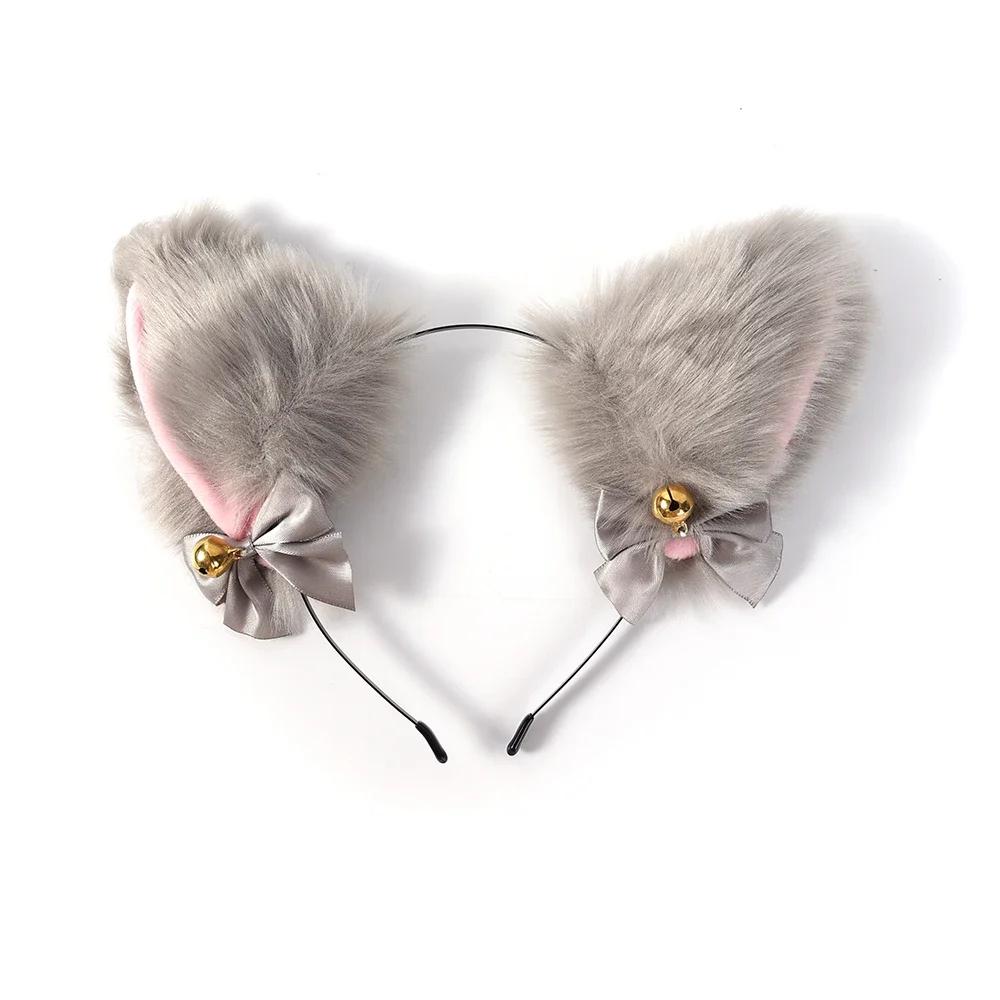 

Fashion Fox Cat Ear Hair Band Popular Plush Cat Ear Headband Black White Soft Hairband With Bells Party Cosplay Hair Accessories