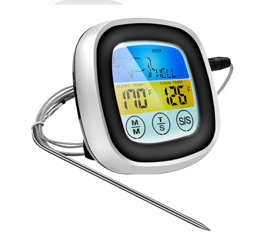 Digitales Thermometer Touchscreen LCD-Display Sofortmessung Lebensmittelthermometer mit 2 Temperatursonden zum Kochen Grillen