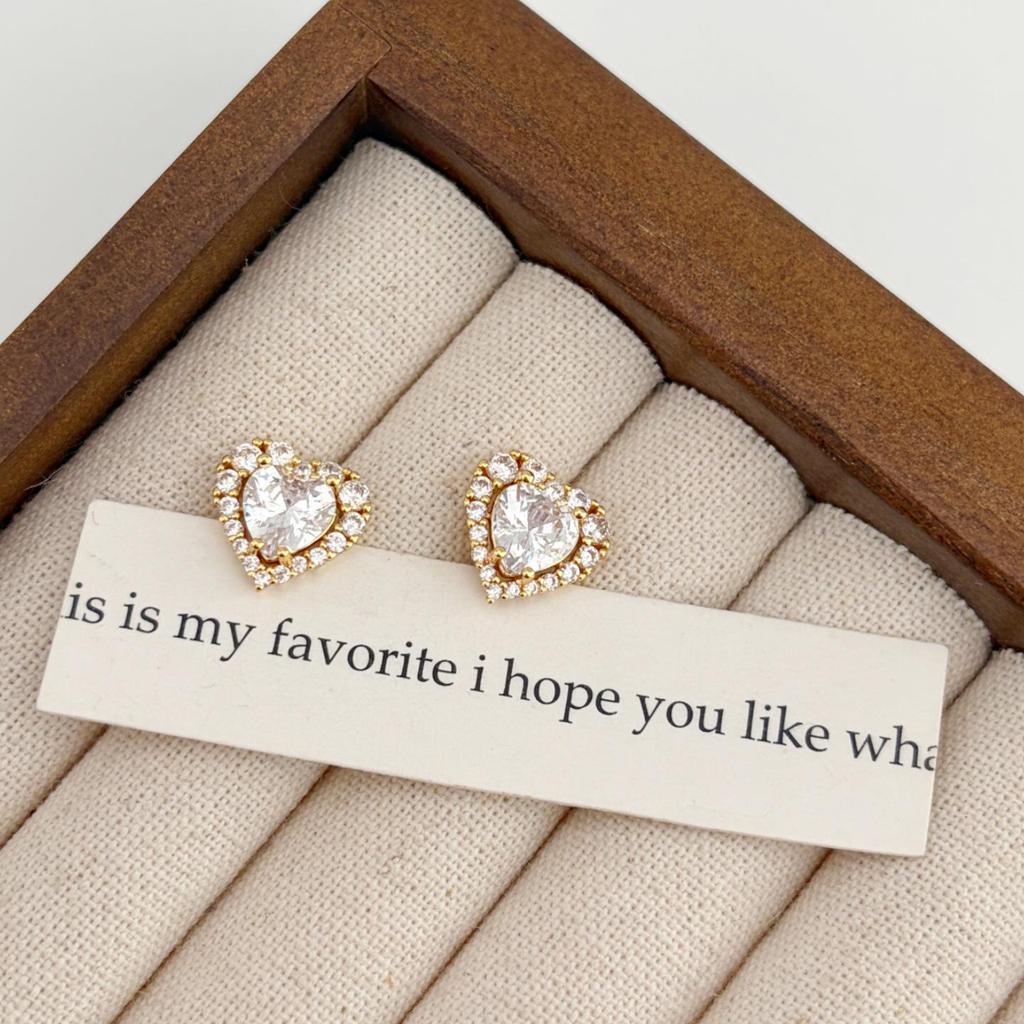 Heart Zircon Stud Earrings - Fashionable, Versatile, Romantic INS Style