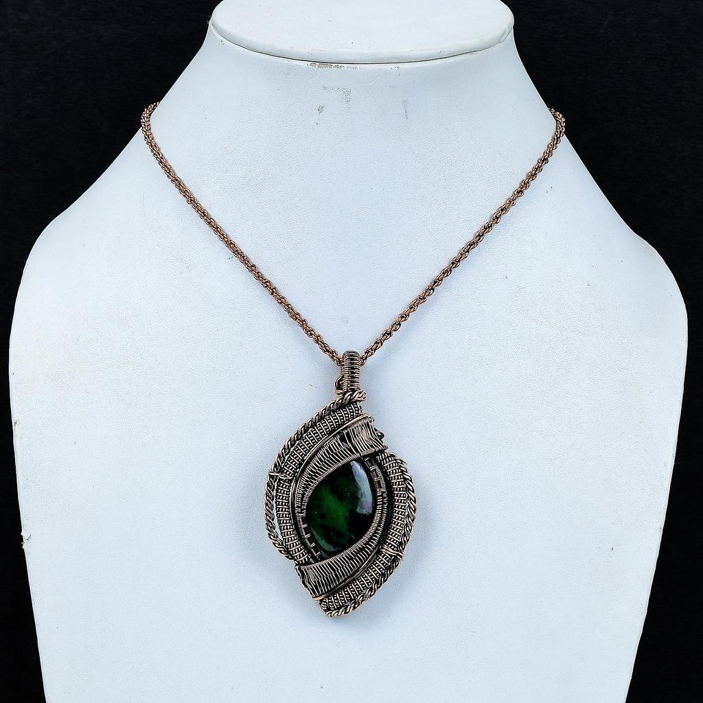 Ruby In Zoisite Pendant, Handmade Gemstone 999 Copper Wire Wrap Pendant Antique Jewelry, For Gift Copper Jewelry